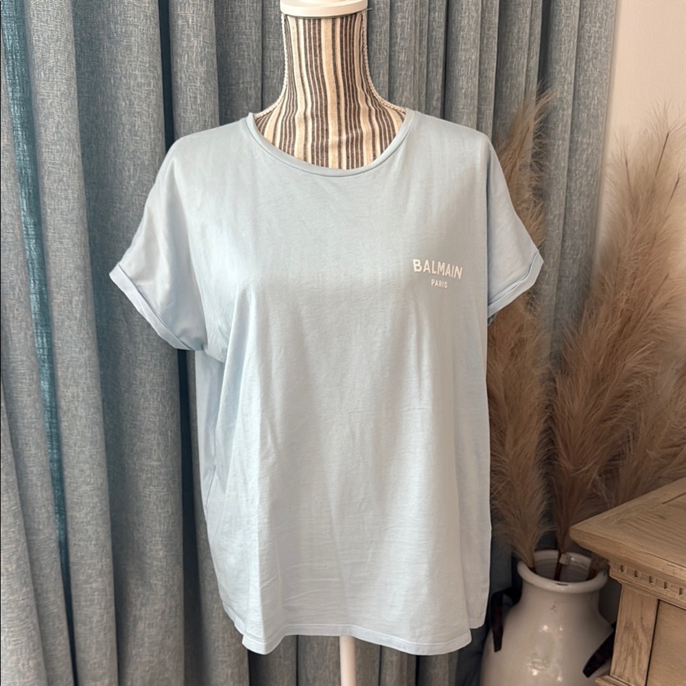 Balmain Sky Blue Tee with Logo